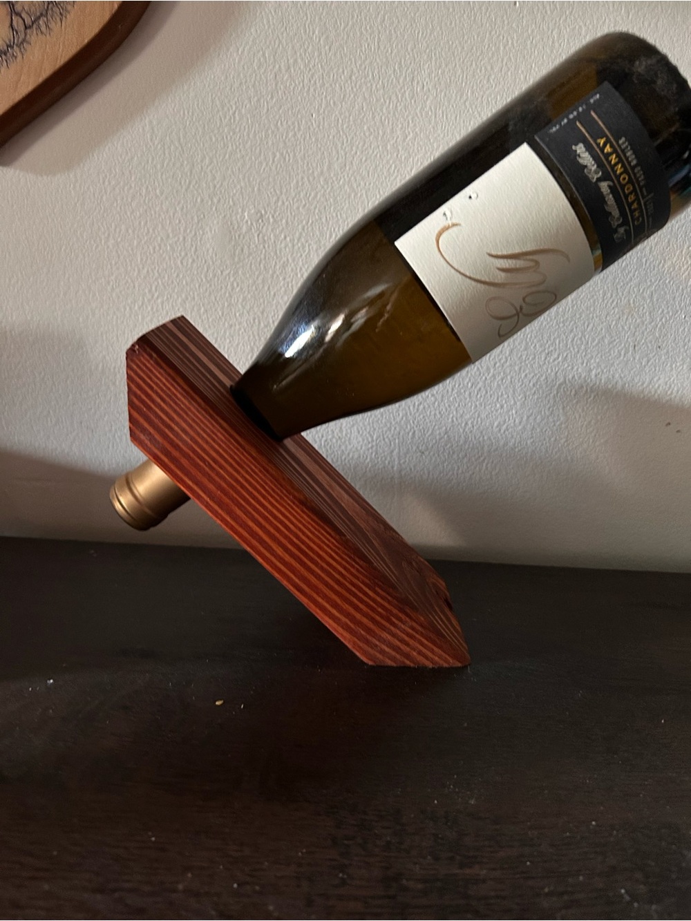 Handcrafted Brown Wooden Balancing Wine Bottle Holder